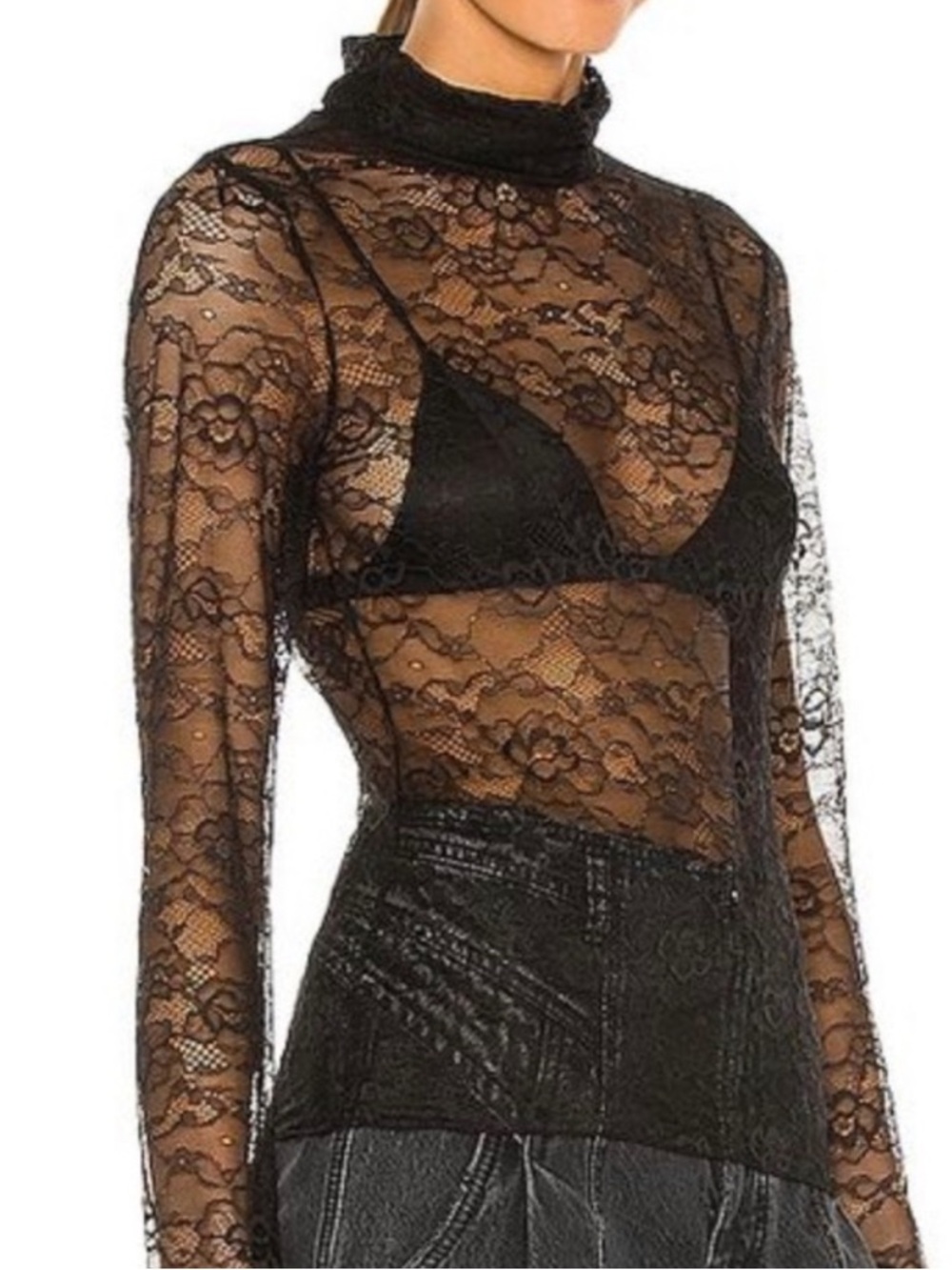 Afrm Zadie sheer Lace Top in Black Size Medium